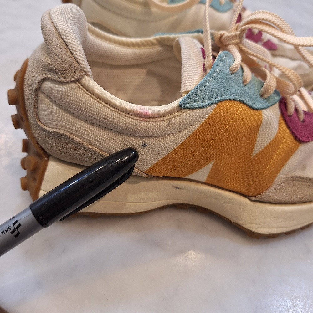 New Balance 327 Sneaker Sz 6 Cream Orange Teal WS327DC1 Running AS IS No insole - Picture 3 of 10